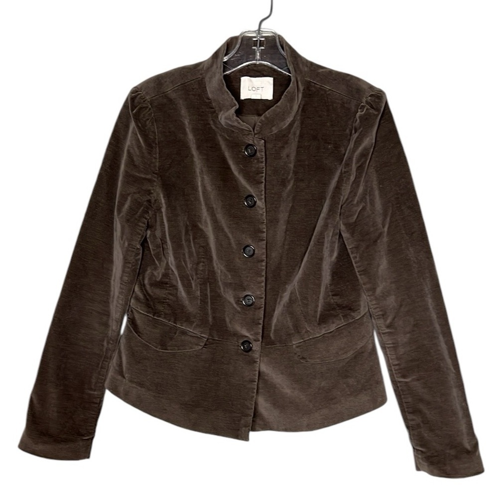 LOFT Brown Button Down Velour Blazer